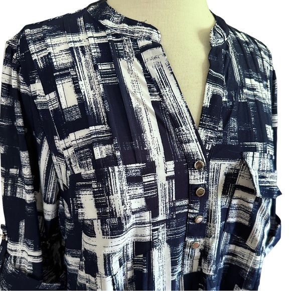 COCOMO 2X Plus size Blue White elbow sleeve women's Blouse top tun… - Picture 1 of 13